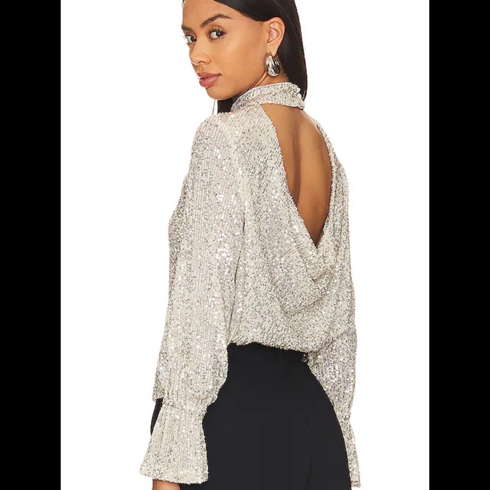 Revolve Sequin Drape Back Top in Champagne